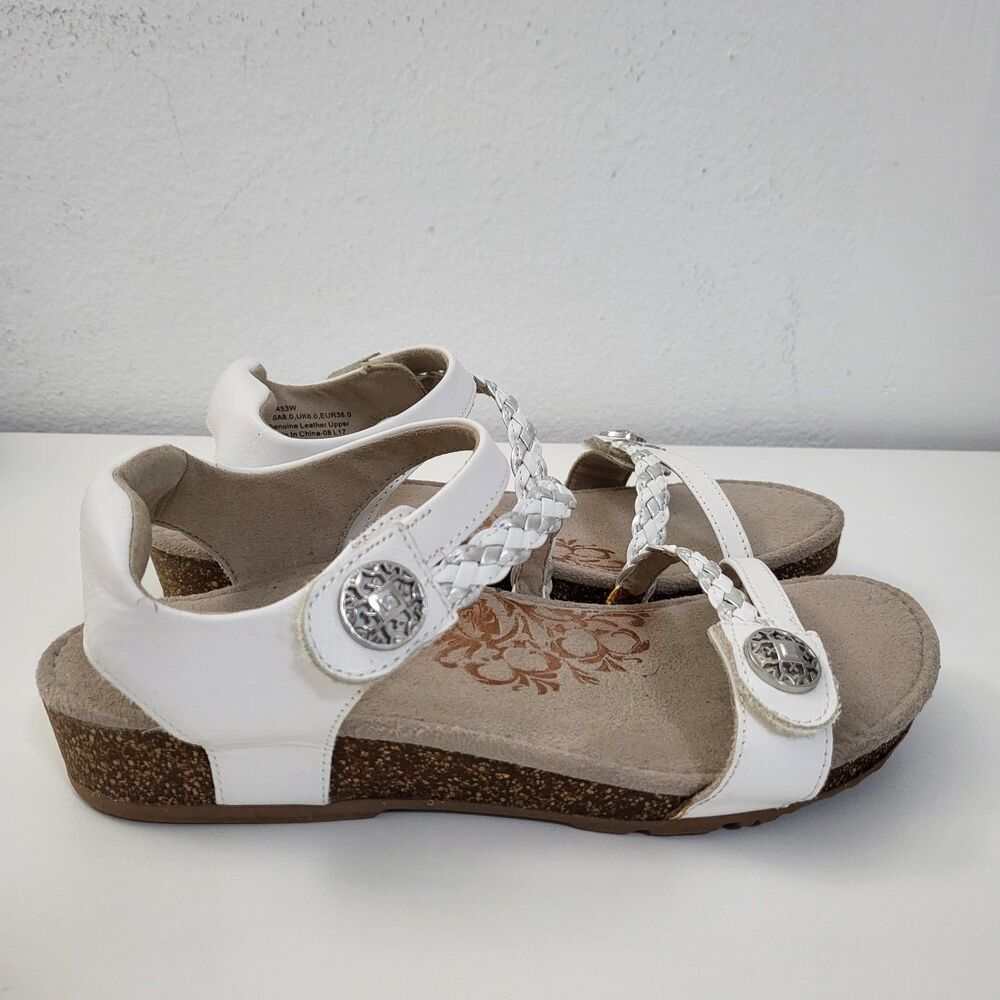 AETREX Jillian Braided Sandals Womens 8 White Leather Comfort Arch Support